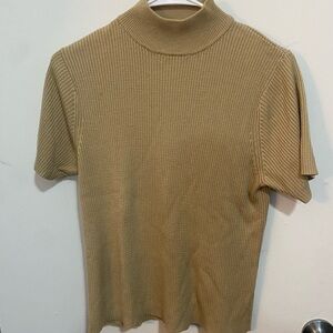 Studio Works Ribbed Short Sleeve Top - Tan